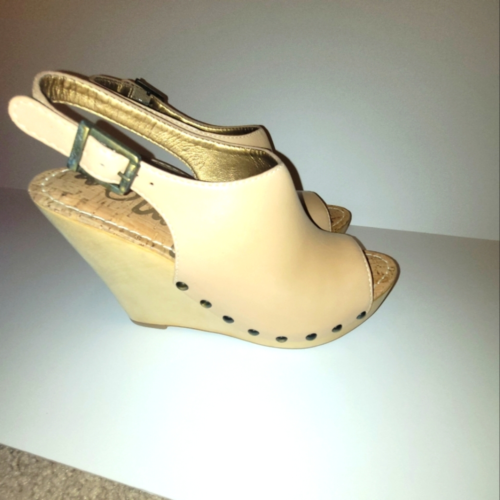 NWOT Sam Edelman Camilla, Natural Lea Stylish Beige Wedge Sandals